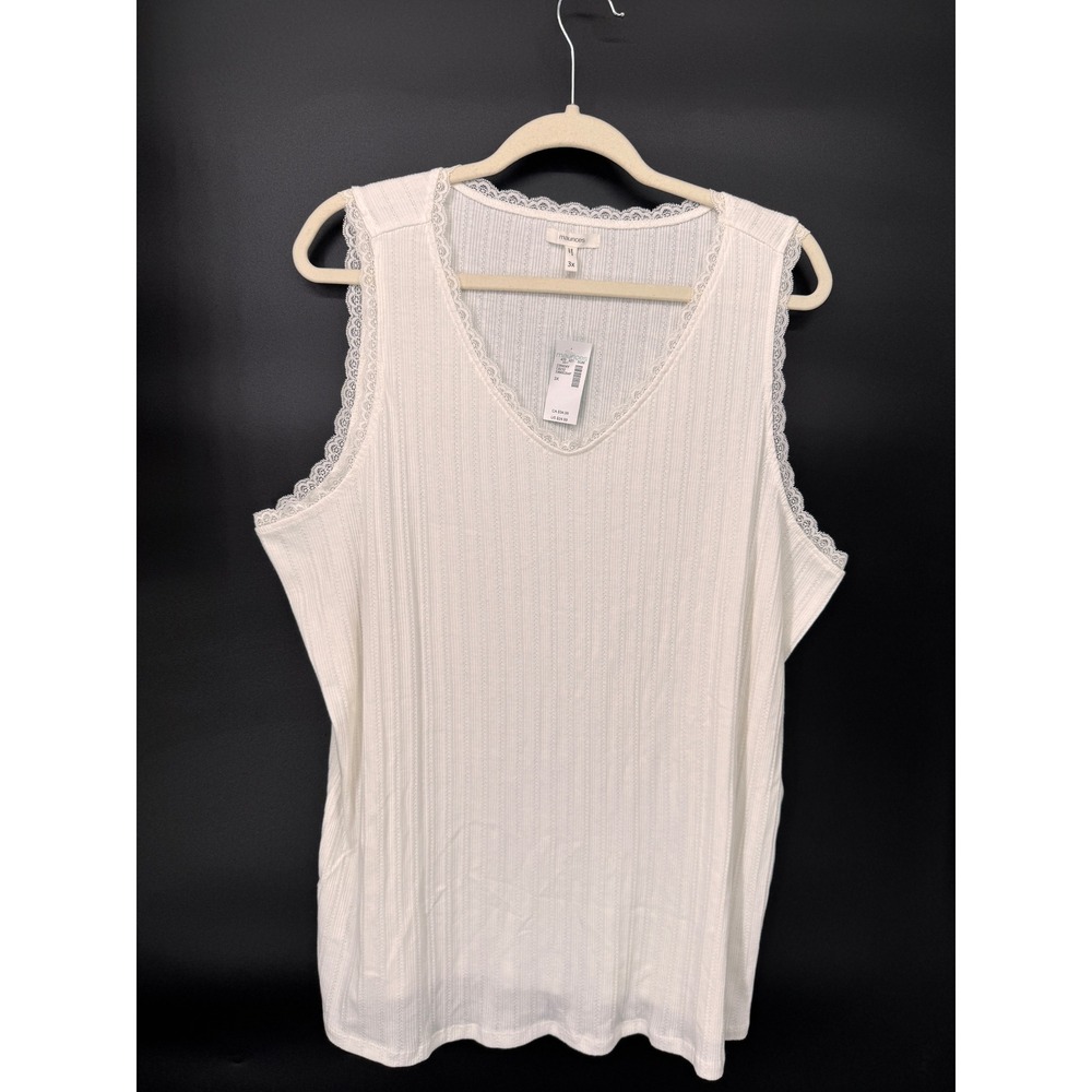 Maurices Tank Top Women 3X White NWT Lace Trim Ribbed V-Neck Sleeveless